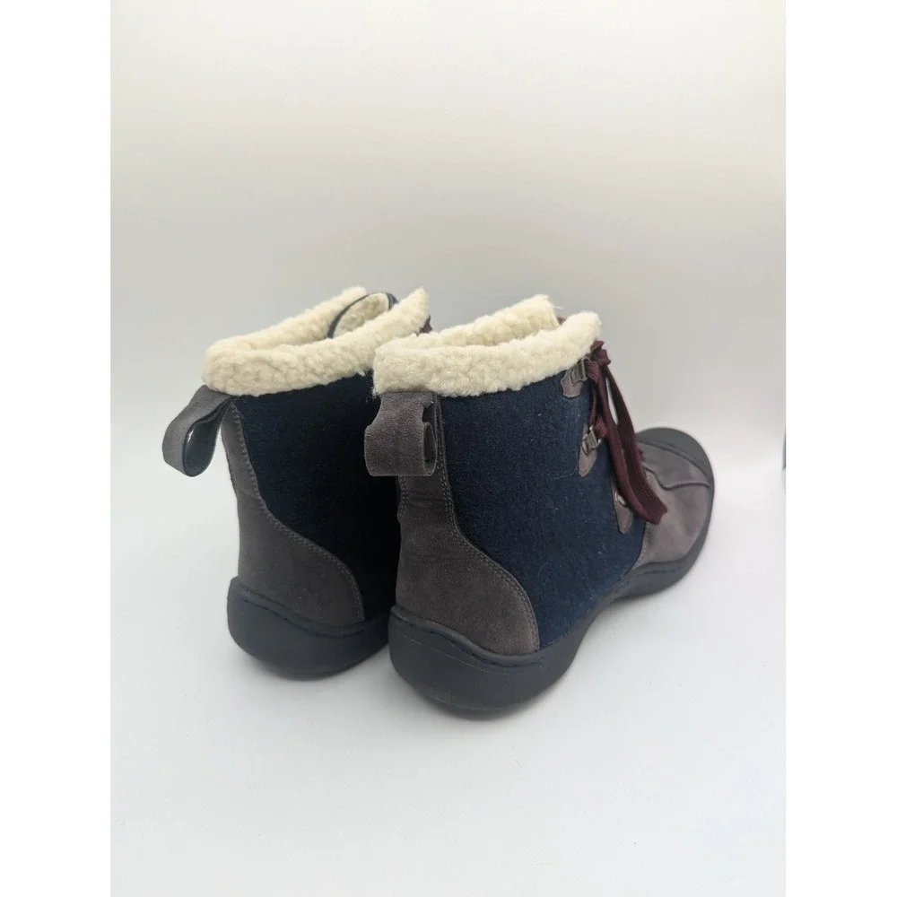 Muk Luks Womens Navy Blue Grey Faux Suede Fur Lined Winter Lace Up Boots Size 10